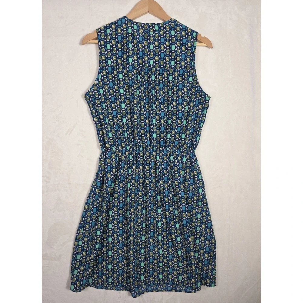 41 Hawthorn Sleeveless Geometric Print Dress Blue Elastic Waist M